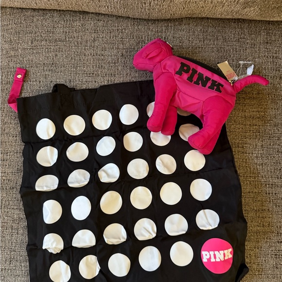 PINK Victoria's Secret Handbags - PINK Victoria's Secret Hot Pink Dog Plush and polkadot zipper bag inside